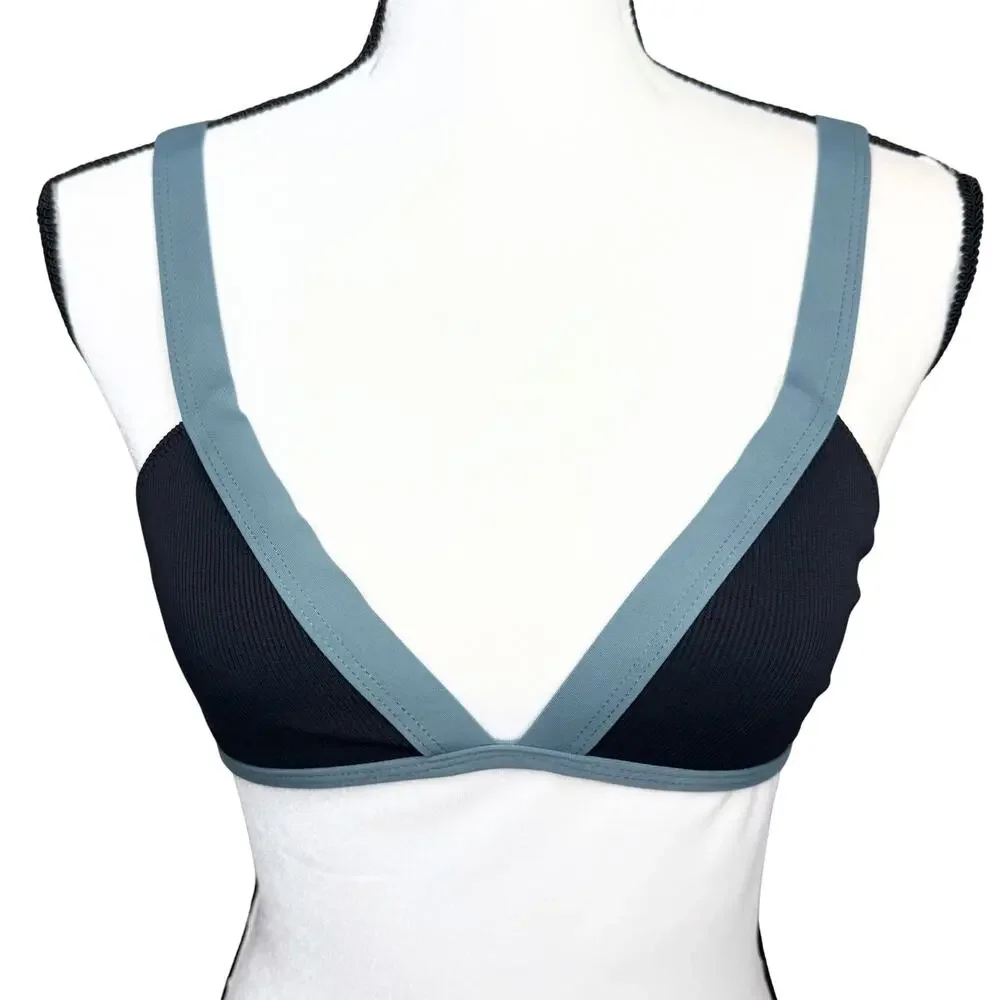 L Space Ribbed Farrah Triangle Bikini Top Size Medium Colorblock Beach Coastal
